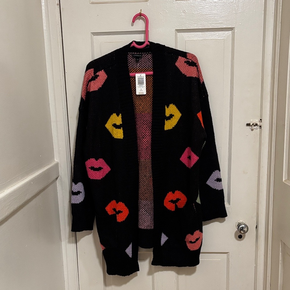 Torrid Black Cardigan with Colorful Lips Pattern